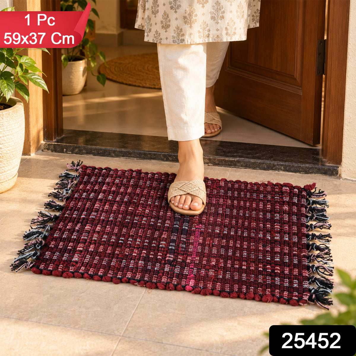 Soft Woven Decorative Floor Mat with Tassel Edges for Home (1 Pc, 59x37 Cm)
