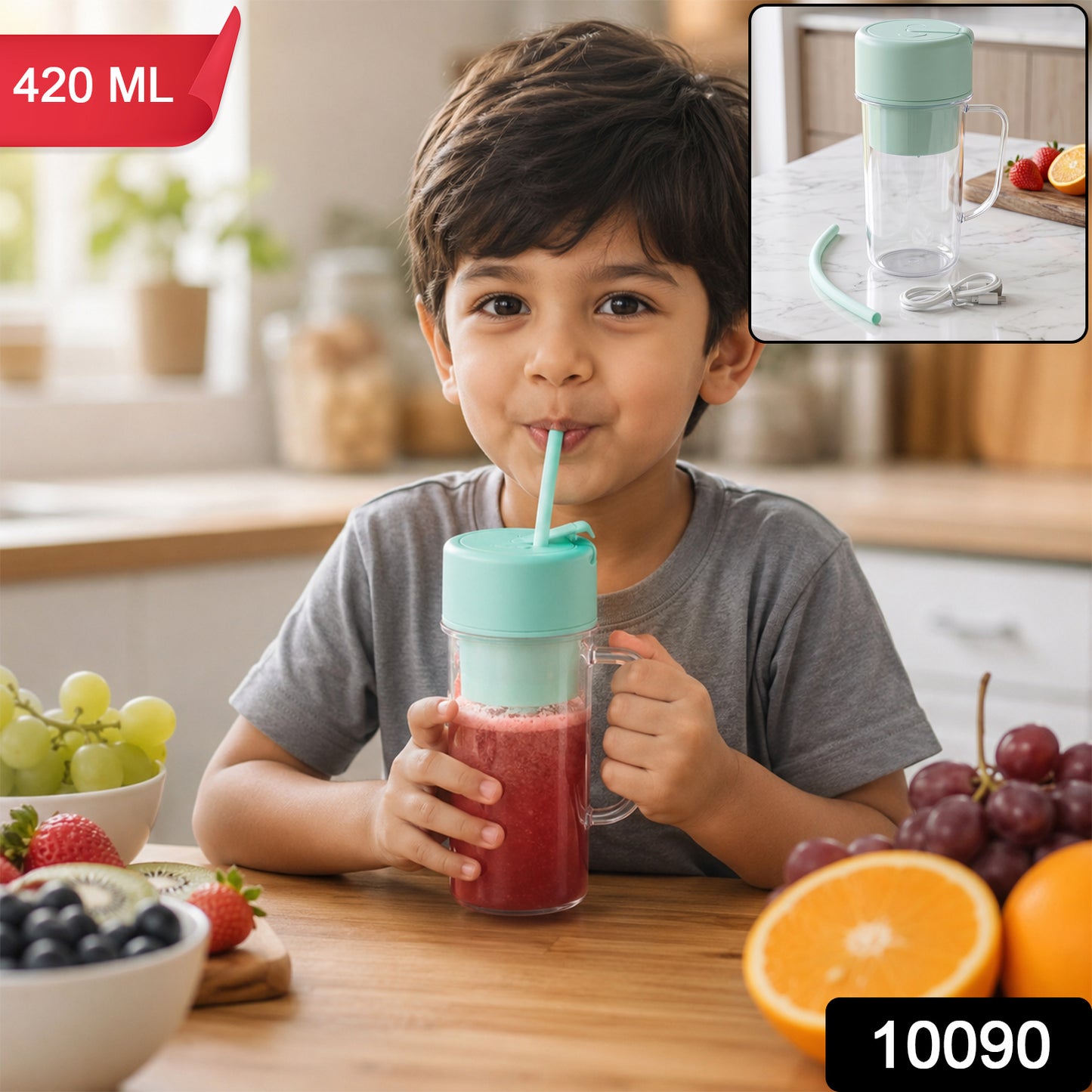 Portable Juicer 420 ML USB Rechargeable Blender Bottle for Home (1 Pc)
