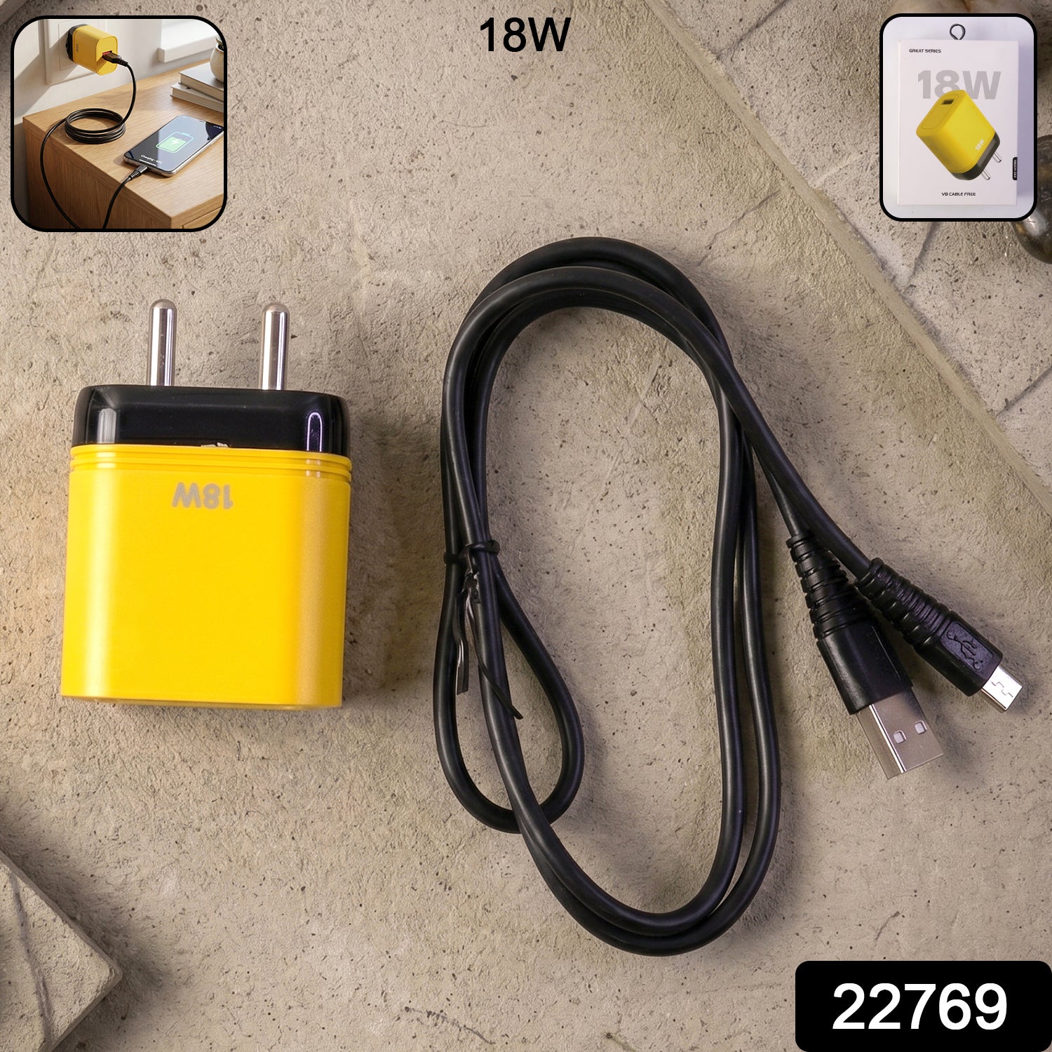 18W Fast Charging USB Wall Charger Adapter with Free Micro USB Cable