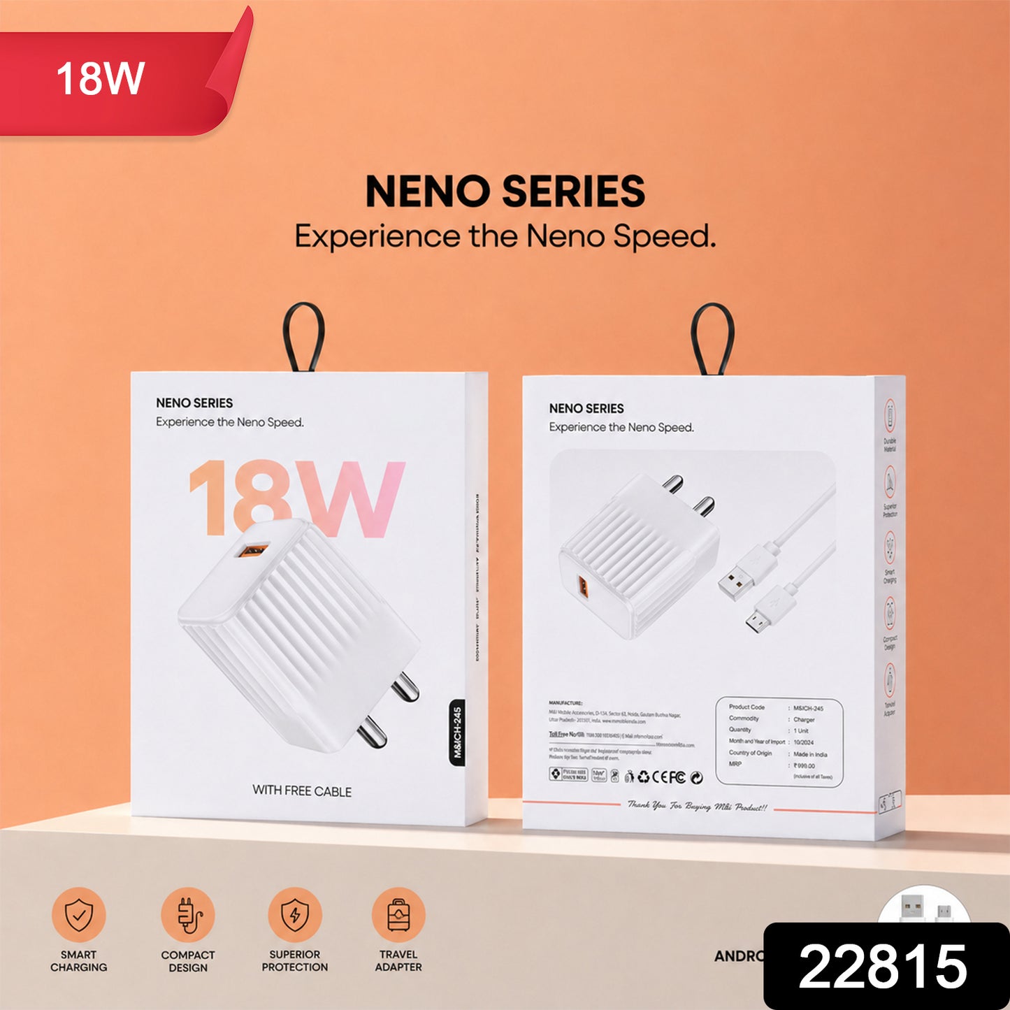 18W Fast Charging USB Wall Adapter with Free Micro USB Cable