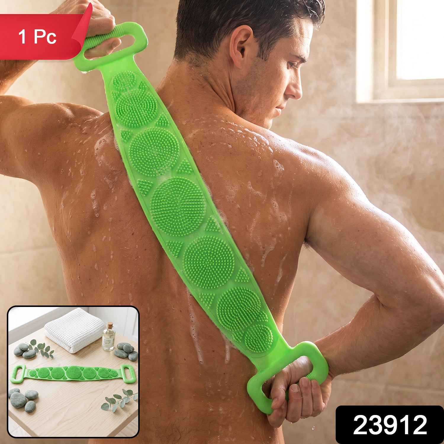 Silicone Body Scrubber Bath Belt Back Cleaning Strap with Handles (1 Pc)