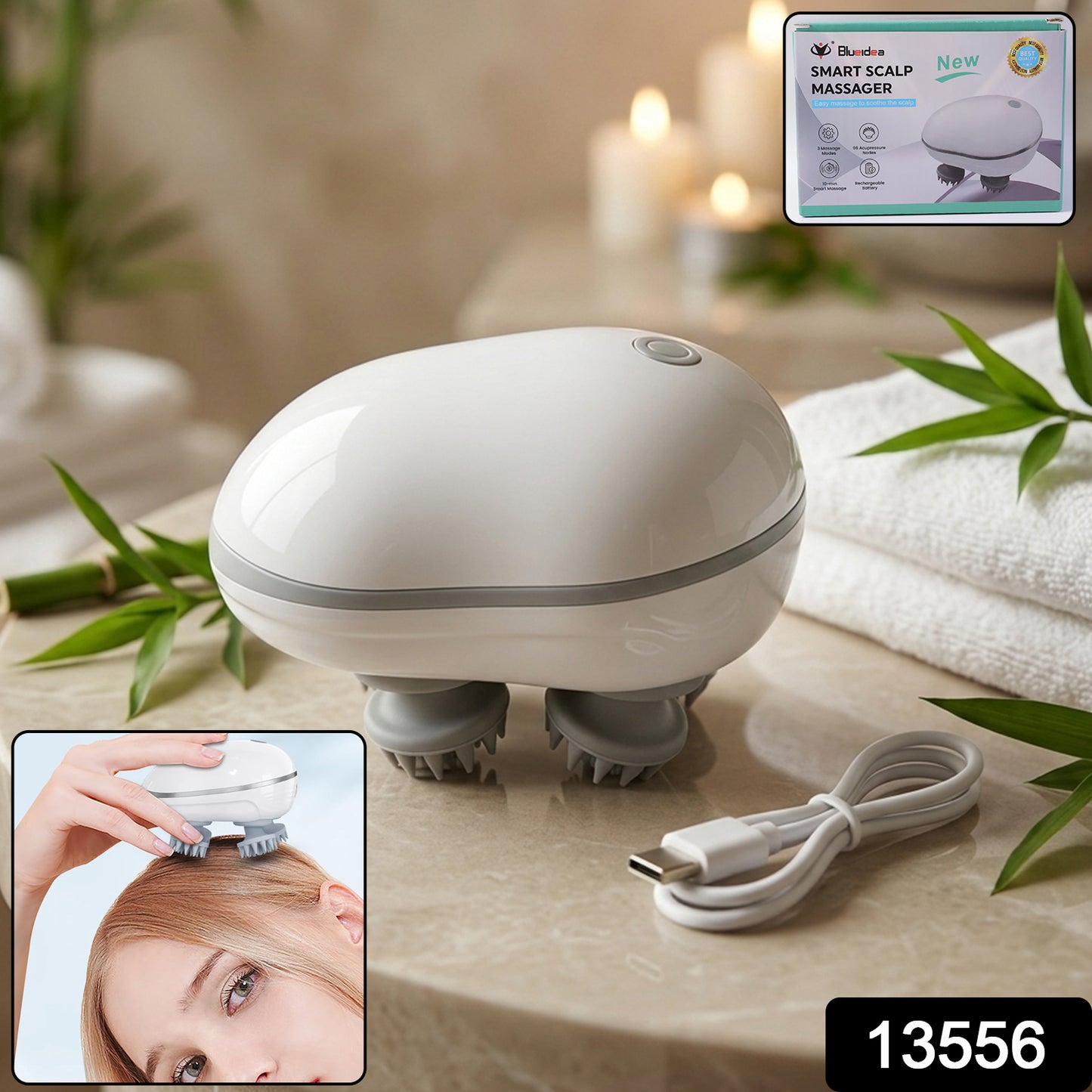 Smart Electric Scalp Massager side view showing ergonomic grip