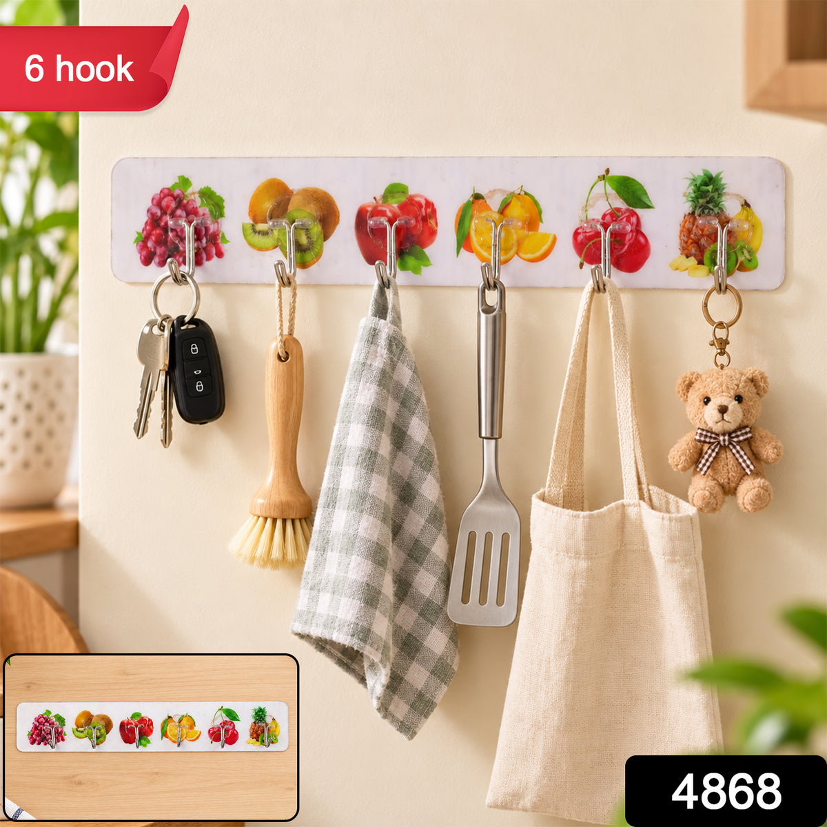 Transparent Self Adhesive Hooks for Home Wall, Kitchen and Bathroom (6 Pc Set)