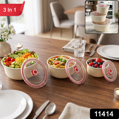 Multipurpose Plastic Bowl Set with Vented Lids for Kitchen Storage (3 Pc Set)