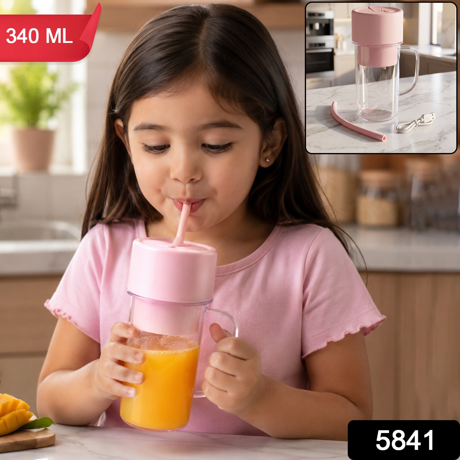 Portable Kitchen Juicer 340 ML USB Rechargeable Blender for Home (1 Pc)