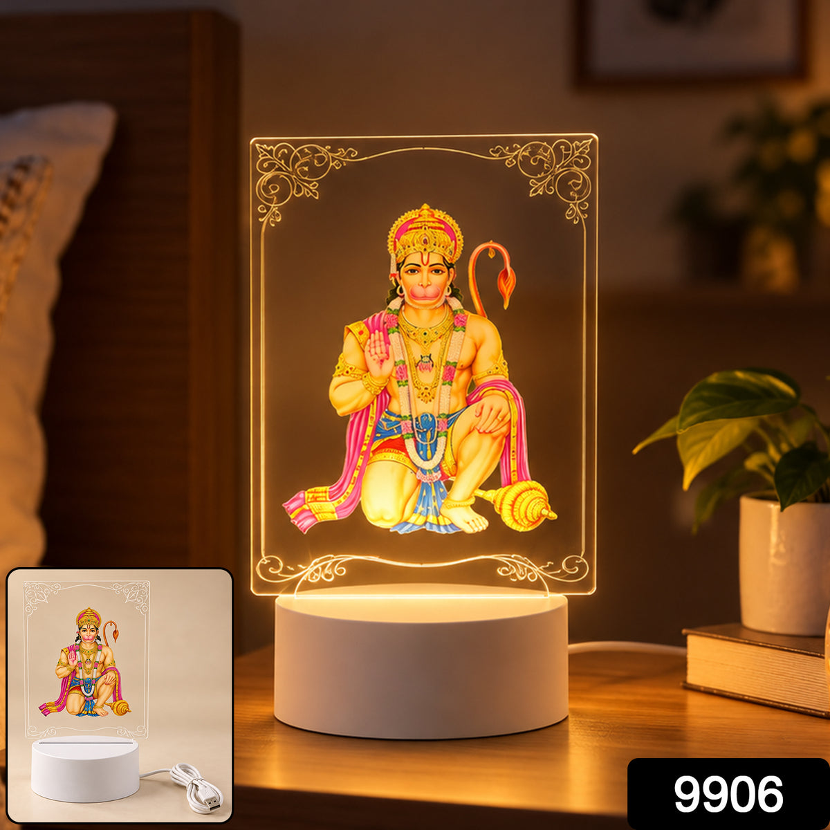 3D Hanuman LED Frame Light for Home Decor and Shelf Display (1 Pc)