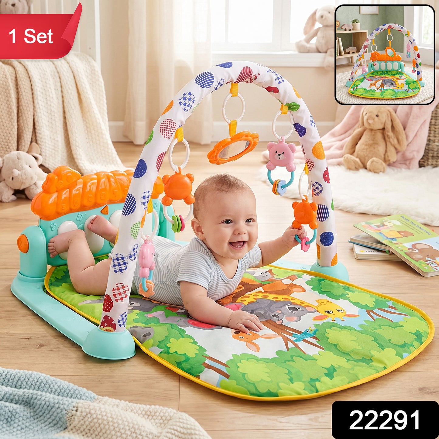 Baby Piano Gym Activity Play Mat with Hanging Toys and Music for Infants (1 Set)