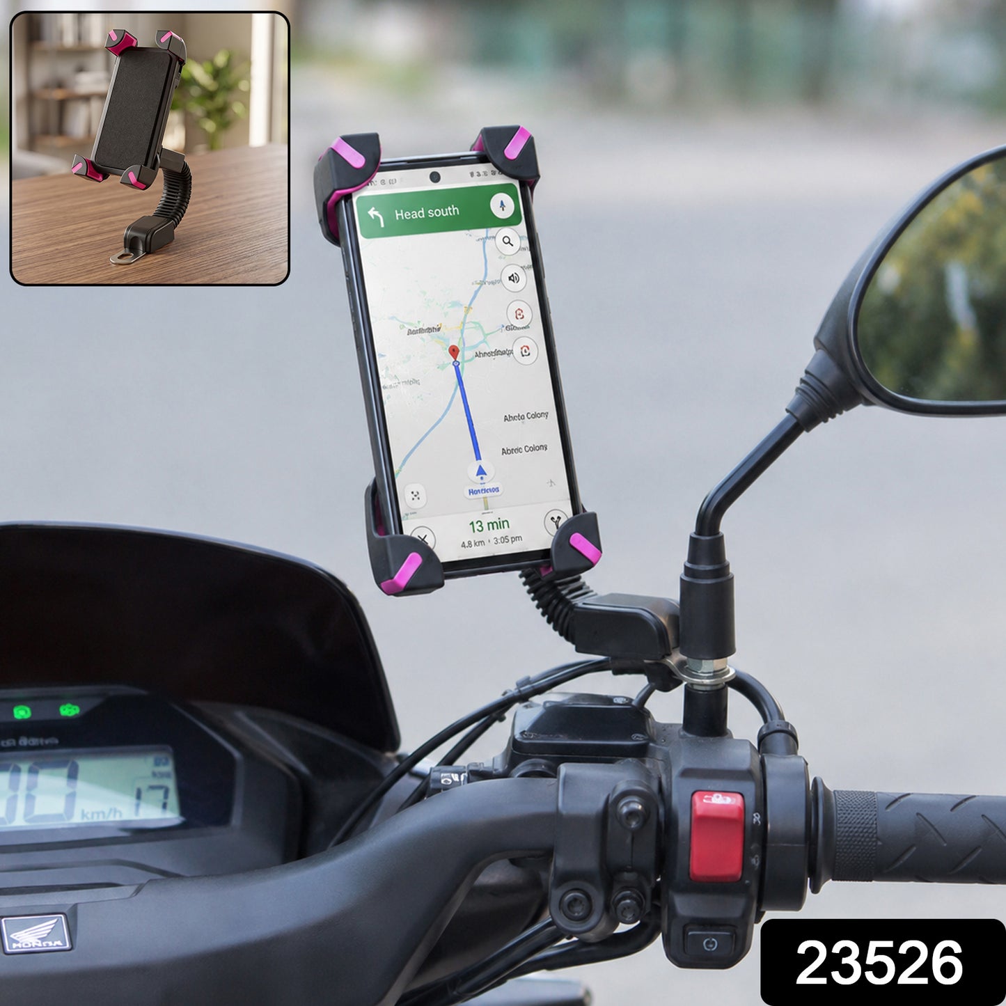 Plastic Bicycle Phone Holder Bike Mirror Mount with Flexible Arm (1 Pc)