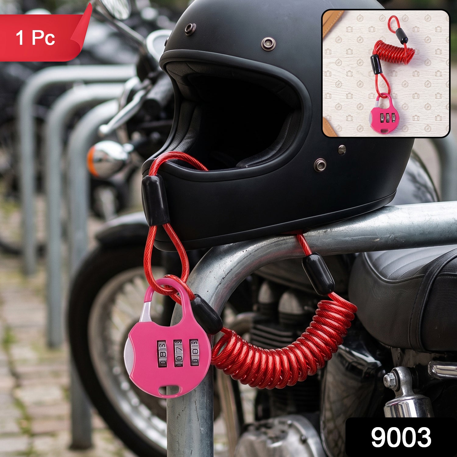 3 Digit Combination Helmet Cable Lock with Coiled Wire for Travel Safety (1 Pc)