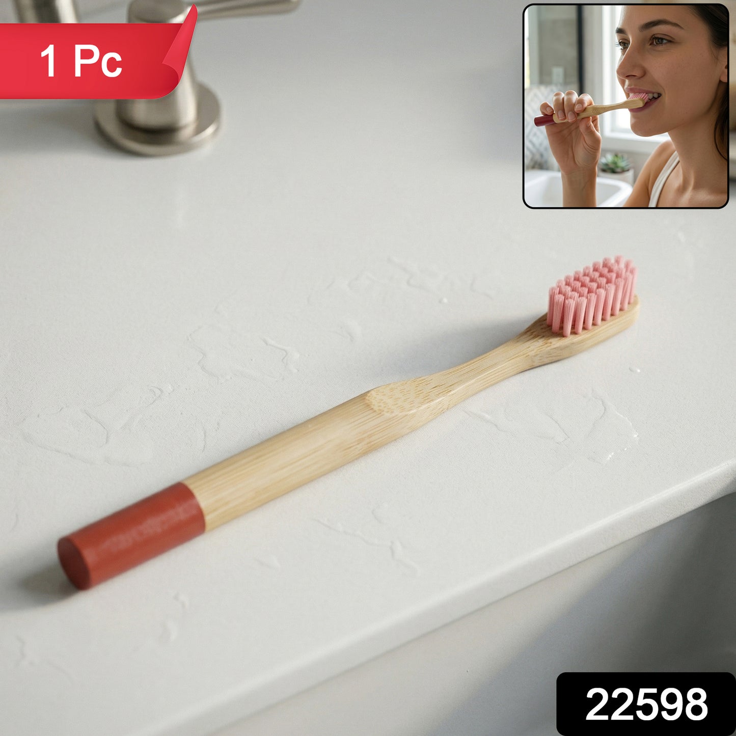 Bamboo toothbrush with soft bristles front view