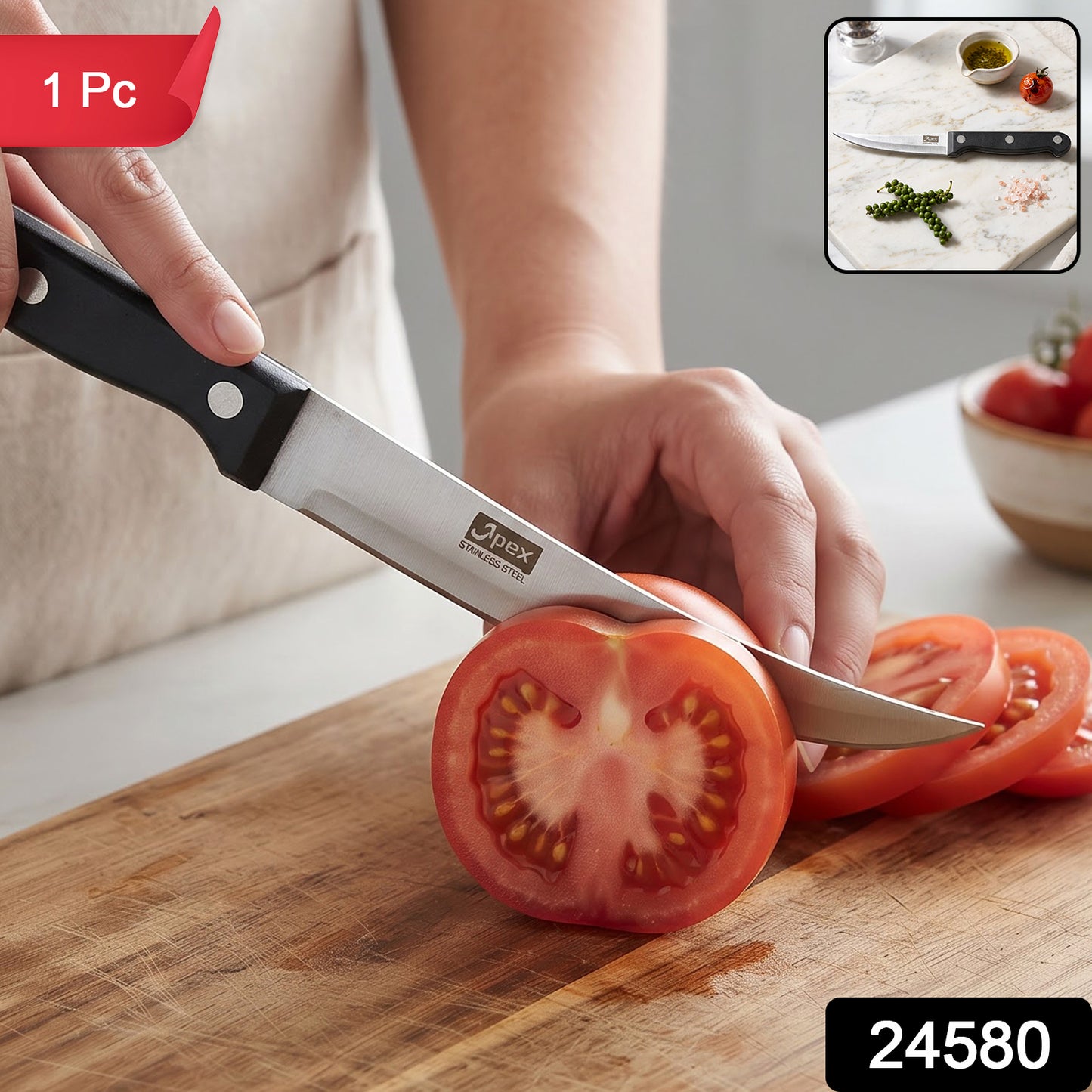 Apex Stainless Steel Steak Knife with Riveted Handle Curved Blade (1 Pc)