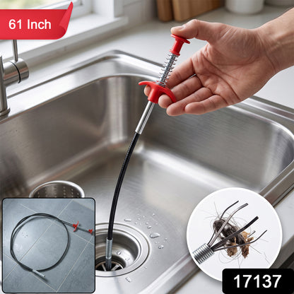 Premium Spring Drain Dredging Tool 61 Inch Sink Cleaner Claw Grabber (1 Pc)