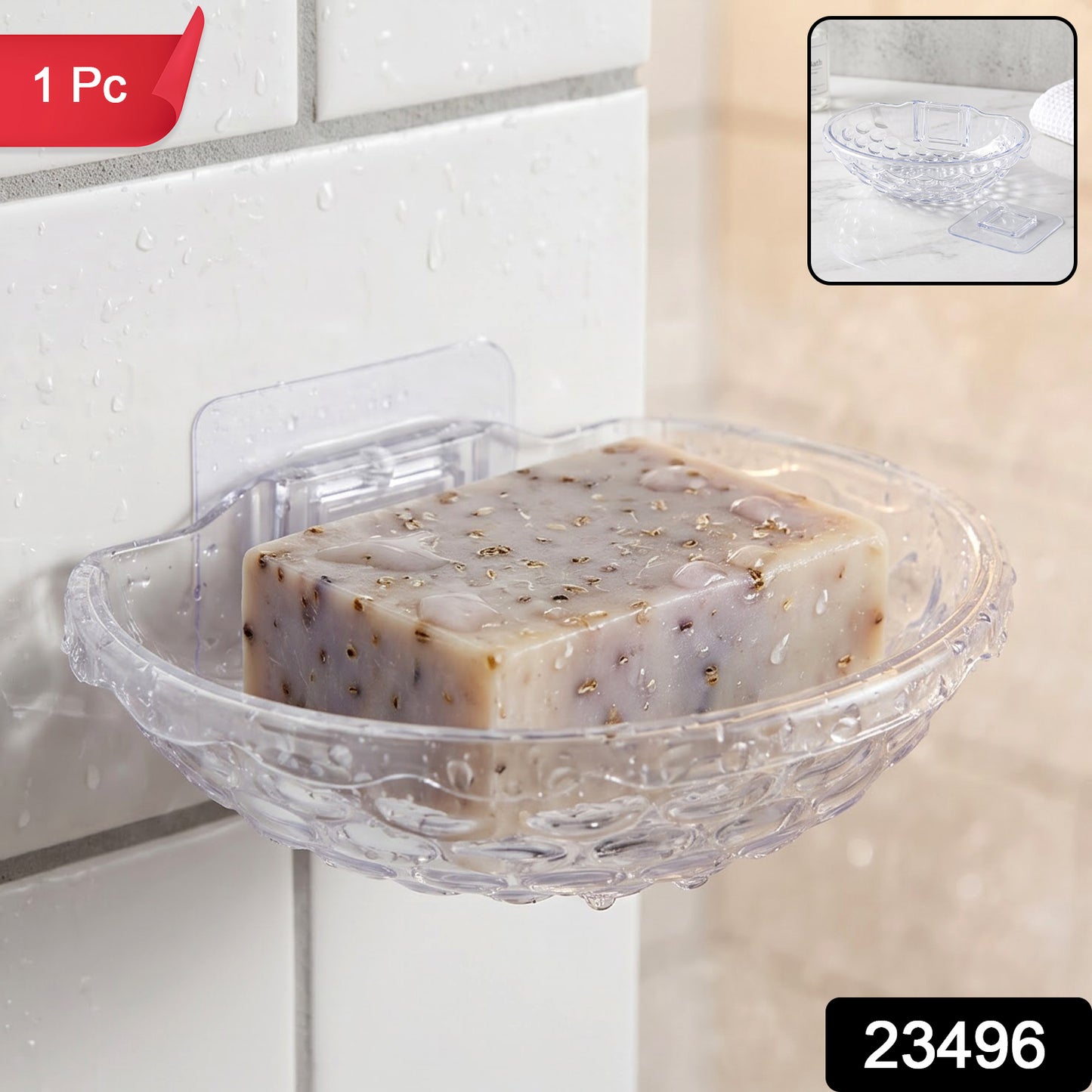 Transparent Plastic Soap Box Wall Mounted Adhesive Holder Dish (1 Pc)