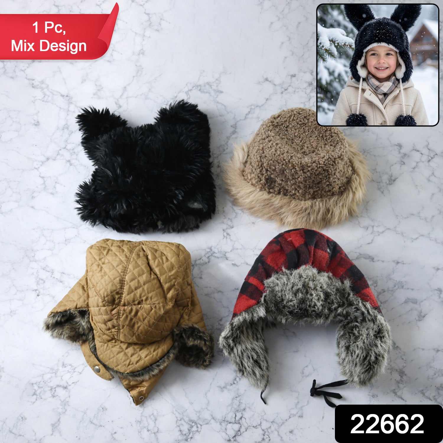 Close-up of kids winter cap showing soft plush material