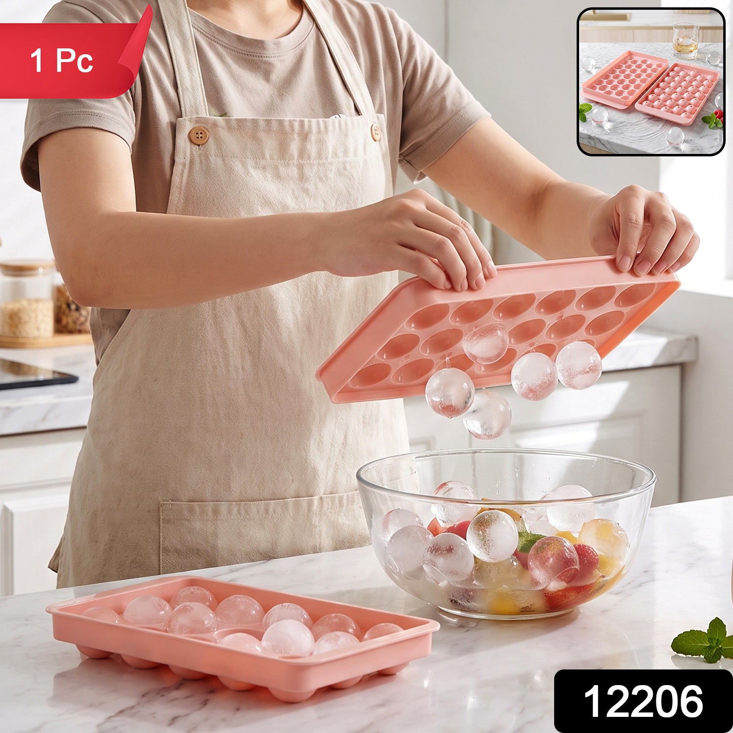 Plastic Round Ice Ball Tray Mould with Flexible Base for Freezer (1 Pc)