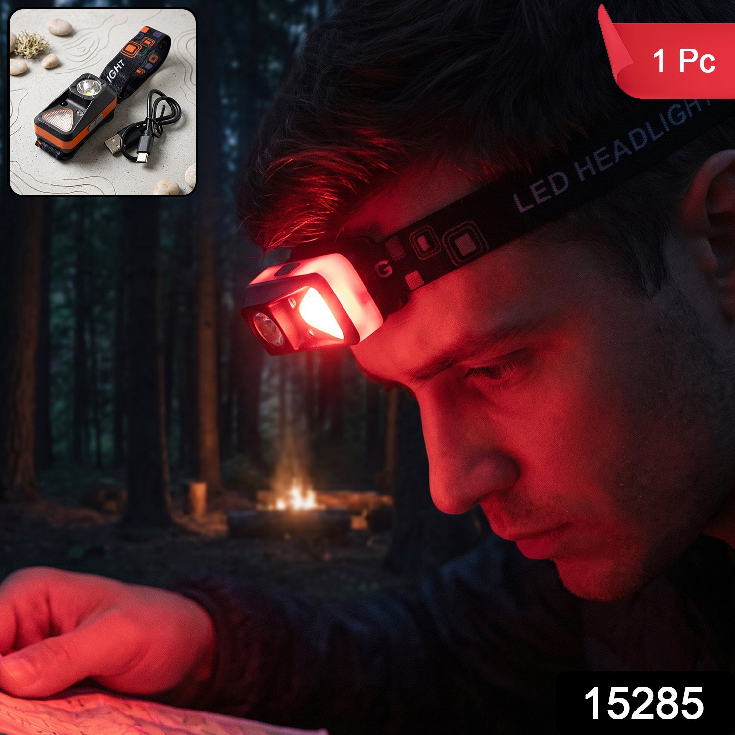 Inductive LED Head Lamp Rechargeable Motion Sensor Headlight (1 Pc)