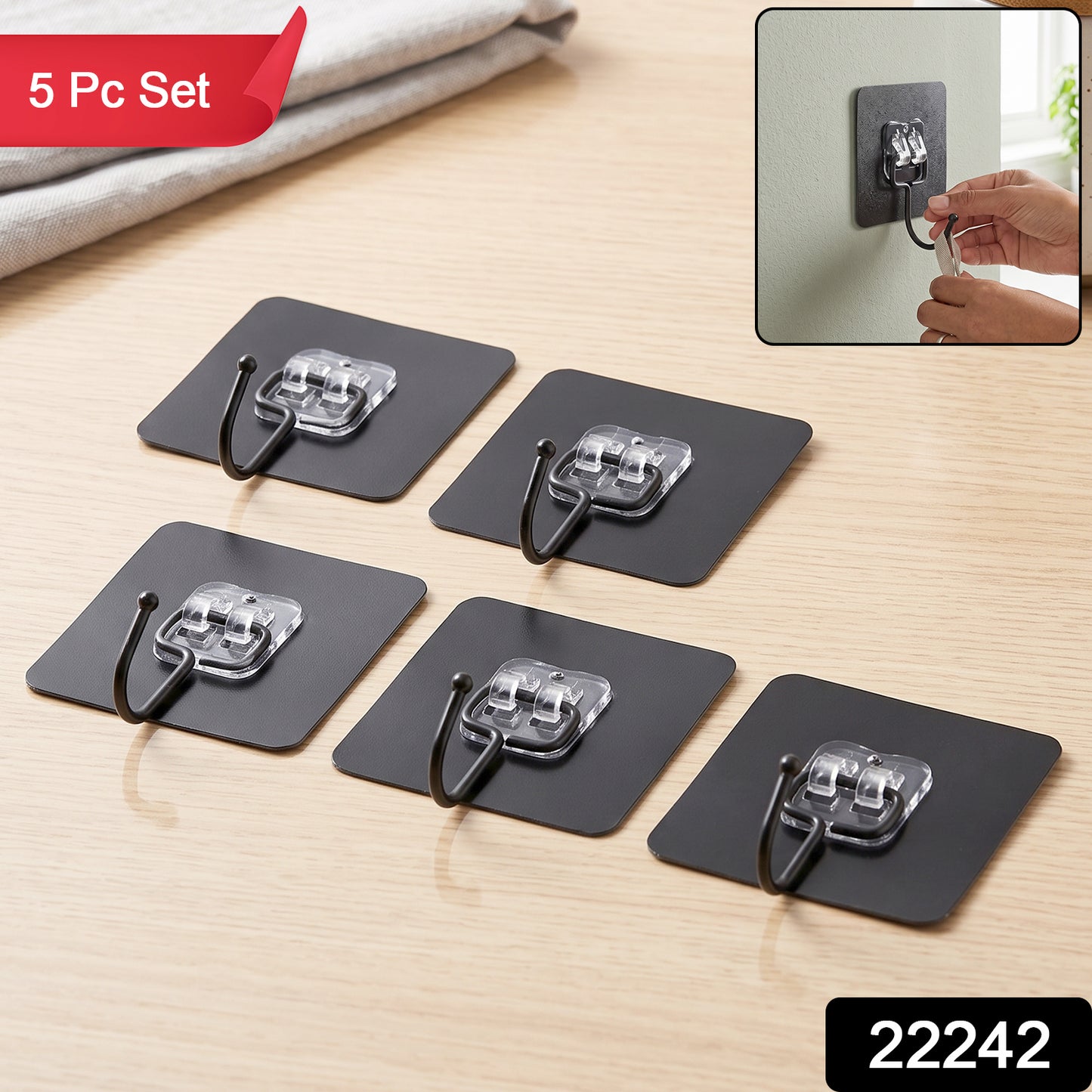 Self Adhesive Wall Hooks, Strong Transparent Sticky Hooks for Home (5 Pcs Set)