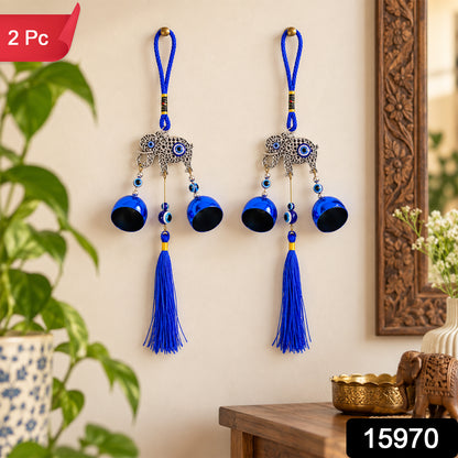 Evil Eye Wind Chime with Bells and Tassels for Home Decor (2 Pc Set)