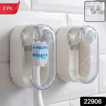 Portable Plastic Toothbrush Holder Wall Mounted Dust Cover Case (2 Pc)