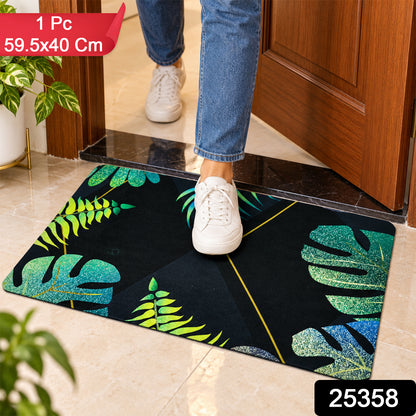 Decorative Tropical Leaf Print Floor Mat for Indoor Doorways (1 Pc, 59.5x40 Cm)