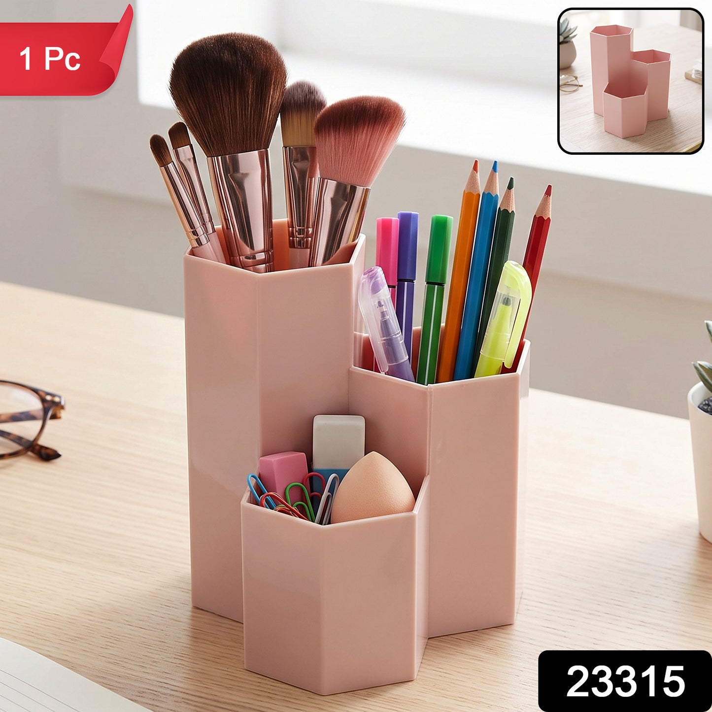 Desk organizer with pen and stationery compartments, 1 piece