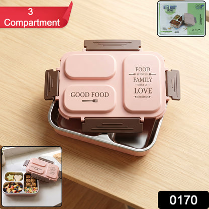 Lunch box opened showing compartments with food
