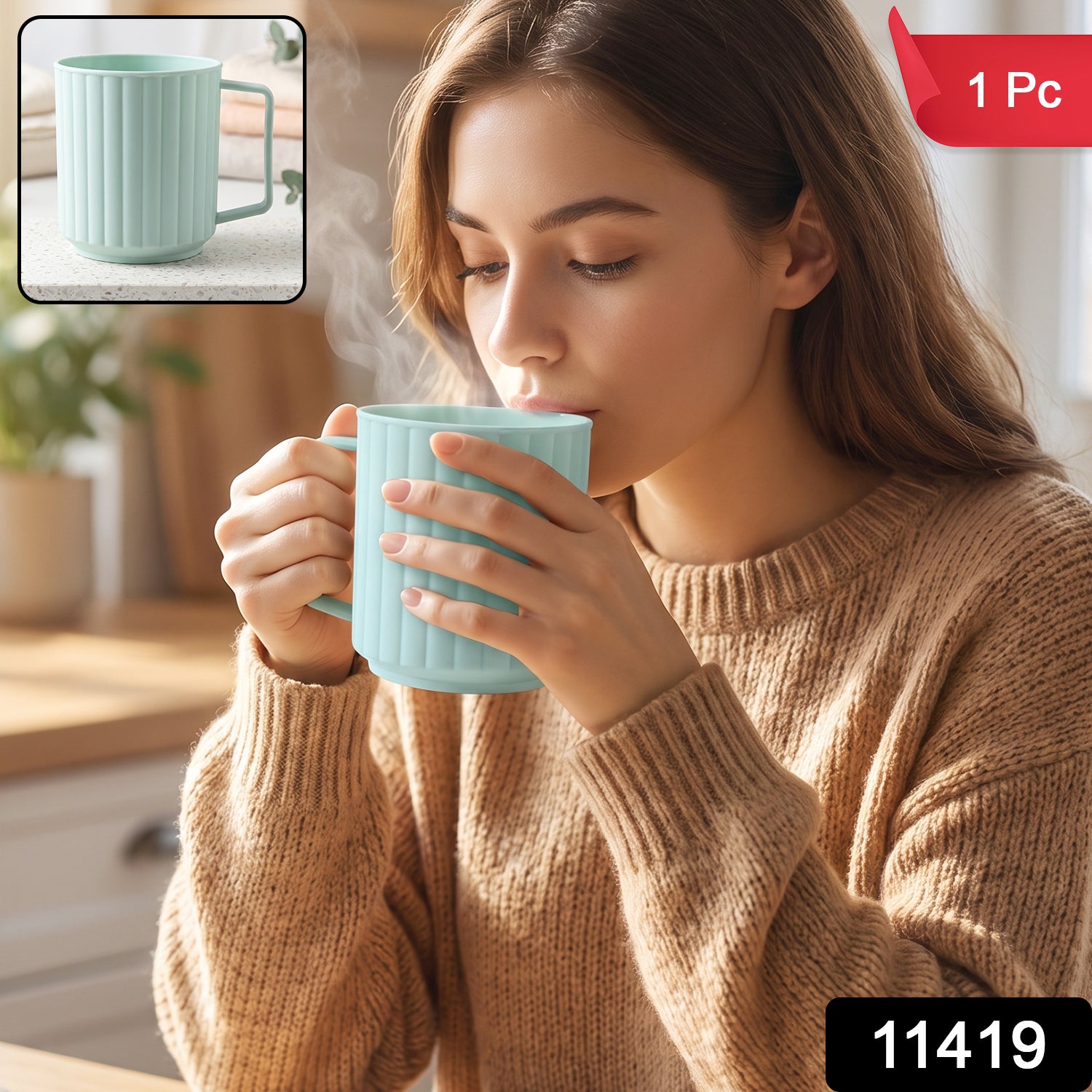Unbreakable Plastic Drinking Mug with Handle for Coffee Tea and Milk (1 Pc)
