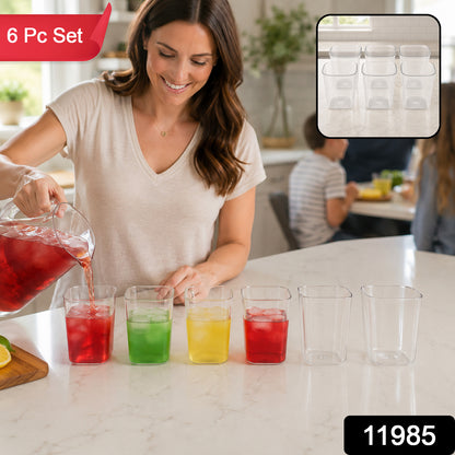 Transparent Diamond Plastic Glass Set – 6 Pieces with Tray