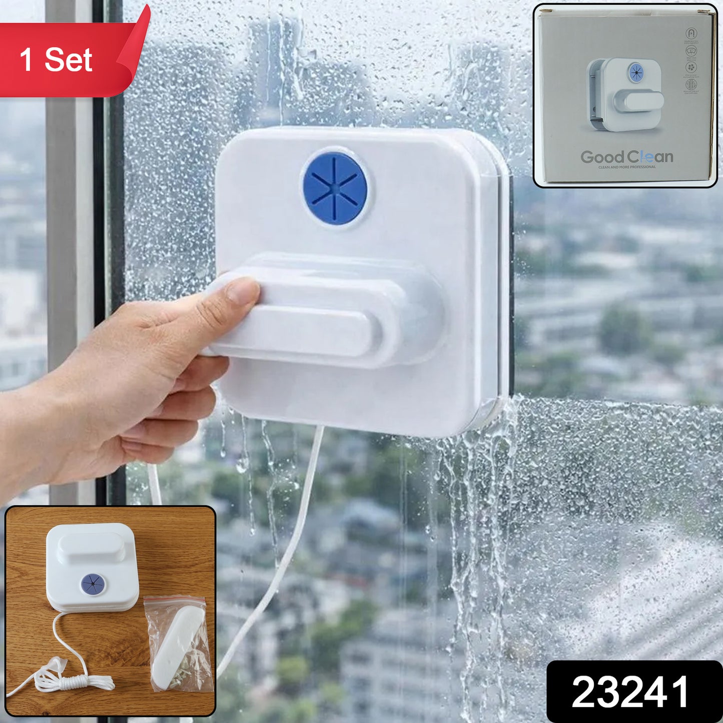 Double Sided Magnetic Window Cleaner, Glass Wiper with Safety Rope (1 Set)