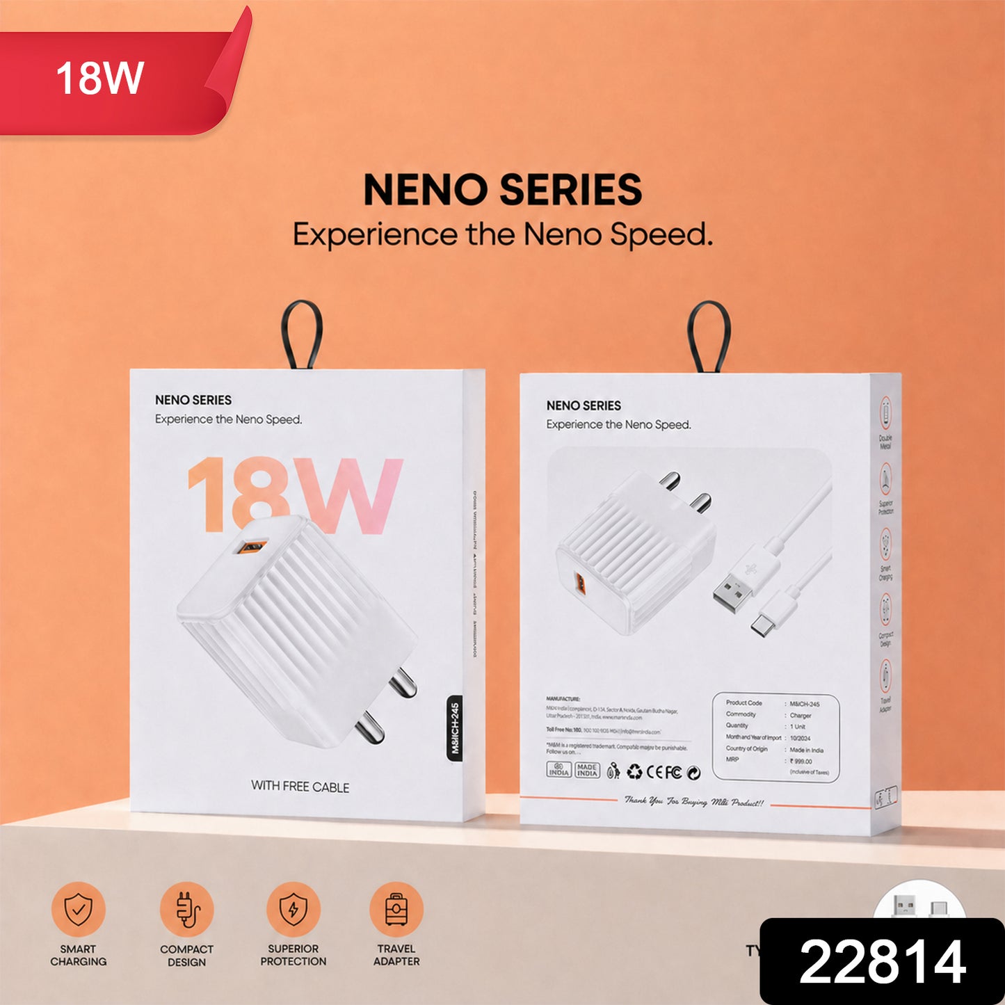 Compact 18W USB wall charger adaptor ideal for travel and everyday use