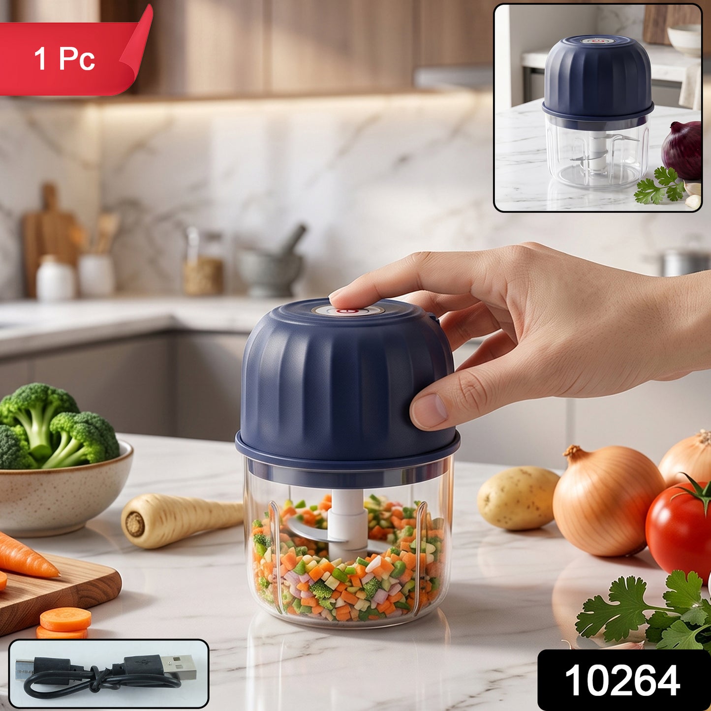 USB Rechargeable Electric Mini Food Chopper Garlic Grinder Vegetable (1 Pc)