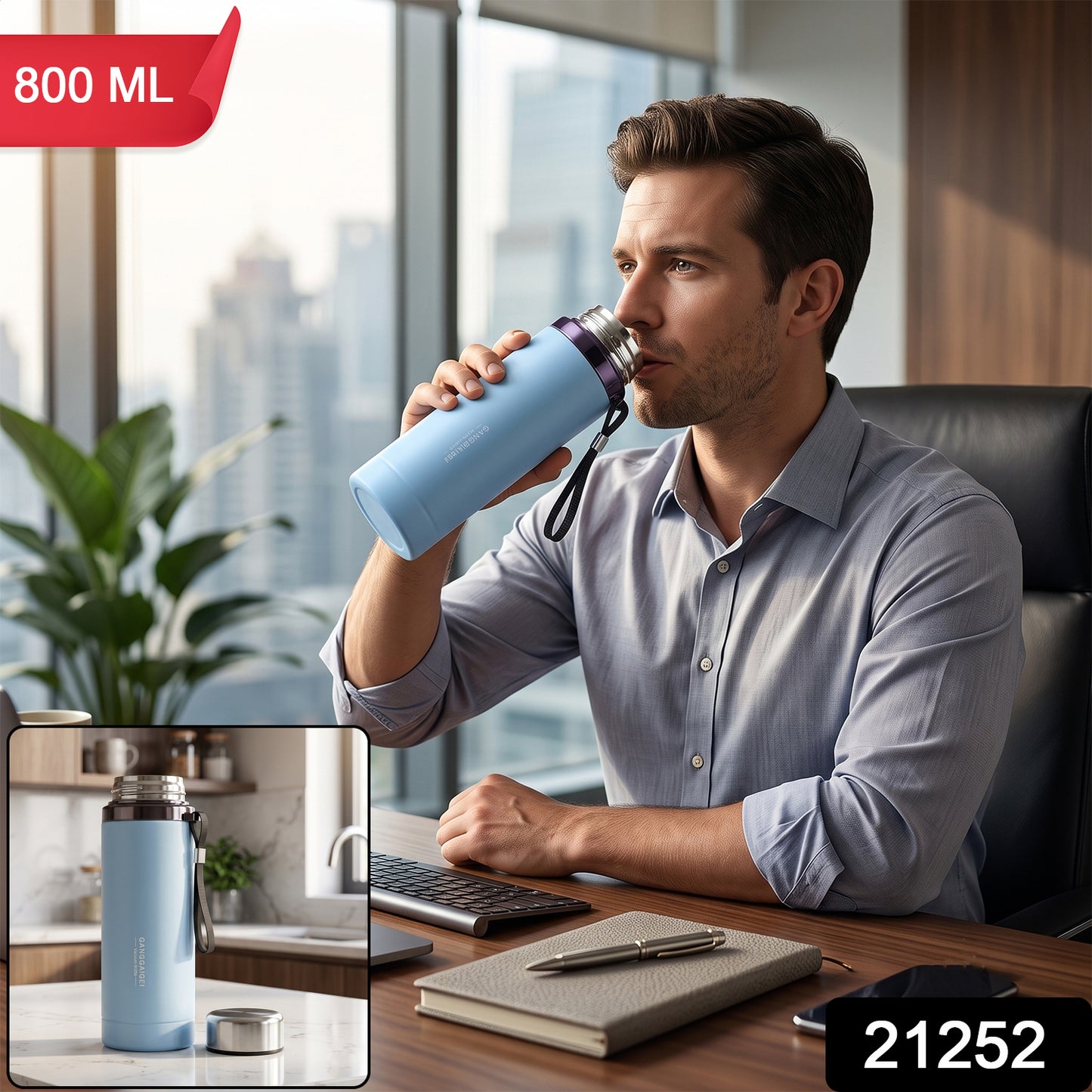 Vacuum Insulated Water Bottle 800 ML Stainless Steel Hot Cold Flask (1 Pc)