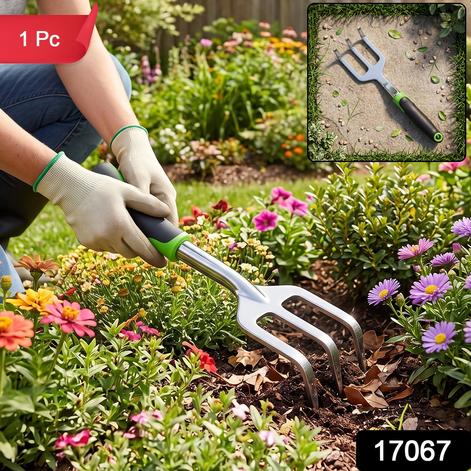 3 Prong Garden Hand Cultivator Fork Stainless Steel Tool Ergonomic Handle (1 Pc)