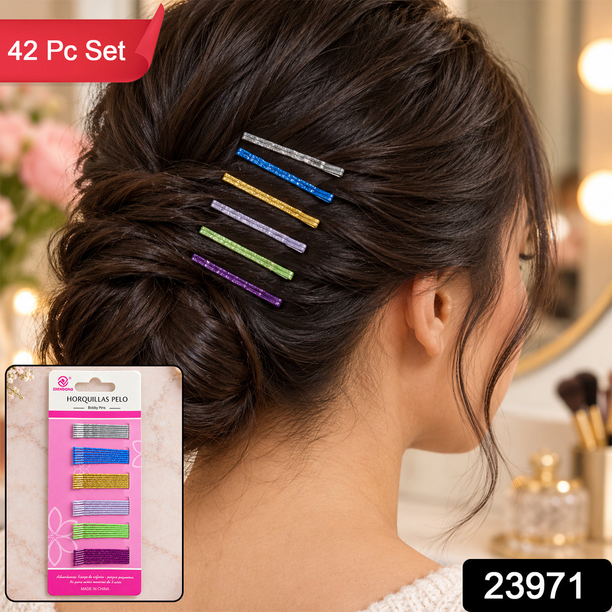 Multicolor Glitter Metal Bobby Pins Set for Hair Styling Women Girls (42 Pc)