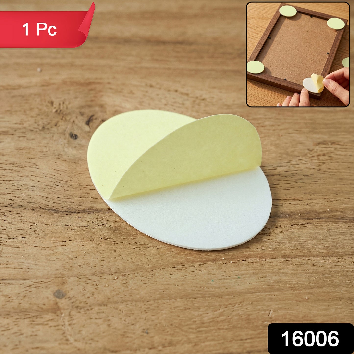 Round adhesive furniture pad on chair leg