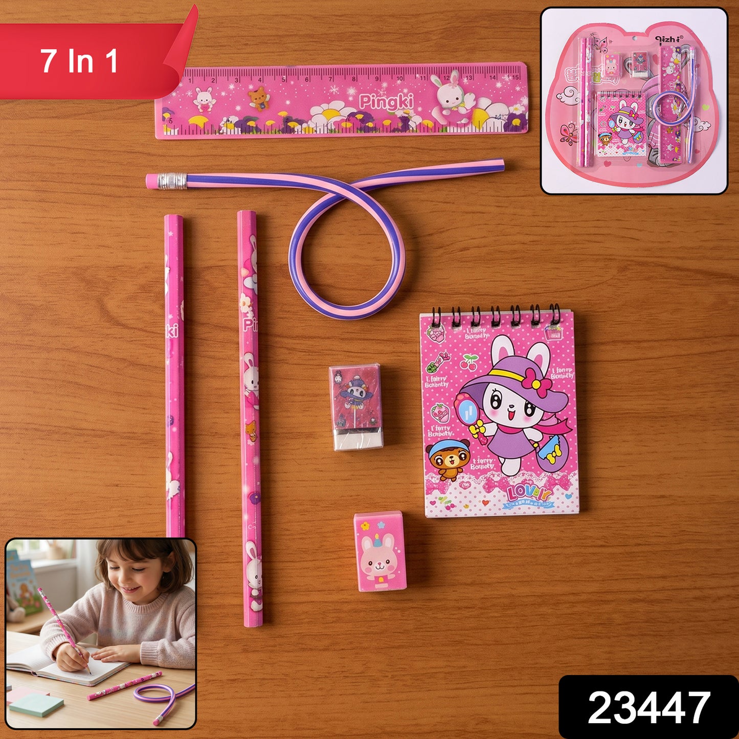 Complete kids stationery kit in pink