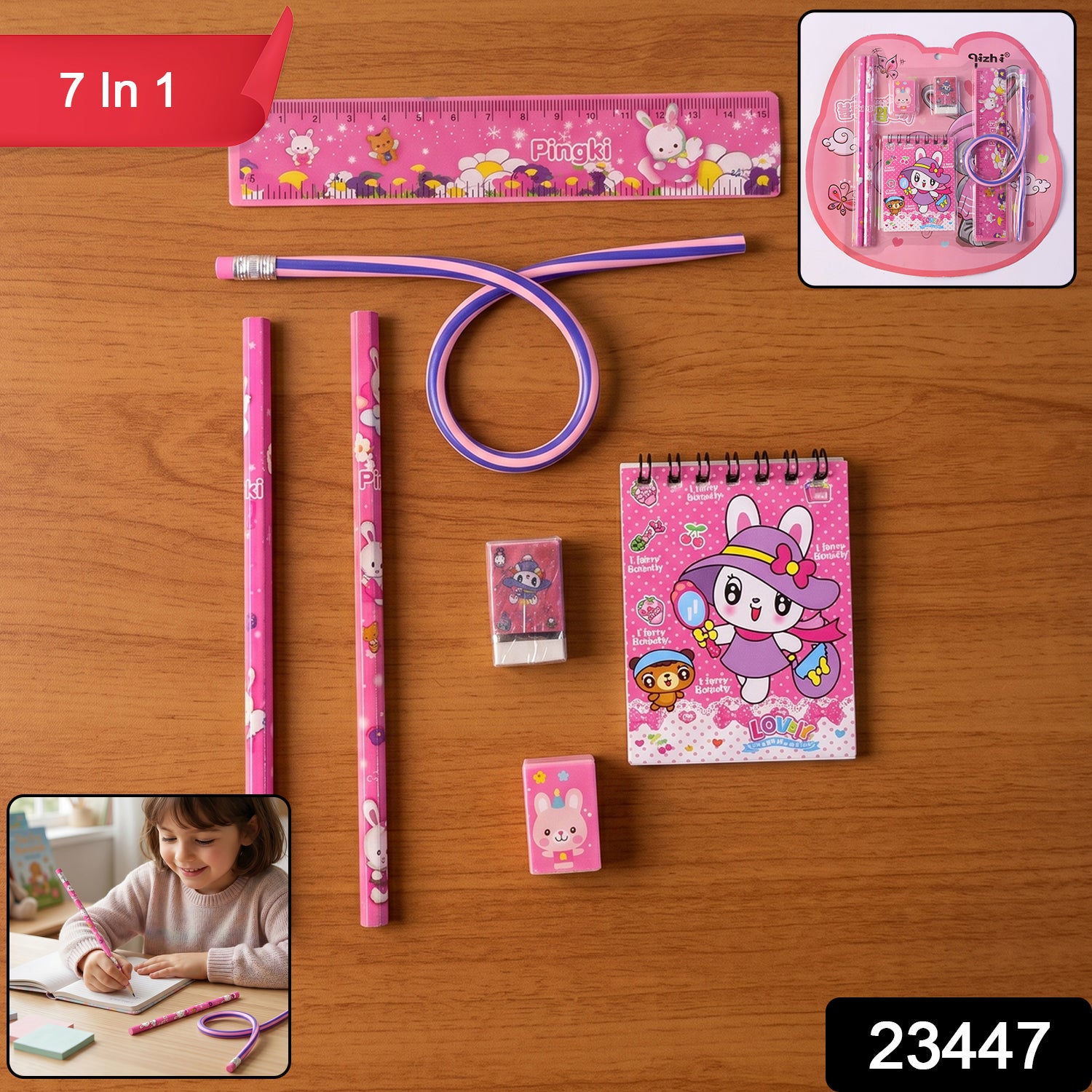Complete kids stationery kit in pink