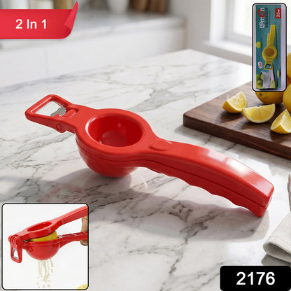 Hand holding 2-in-1 lemon squeezer extracting juice