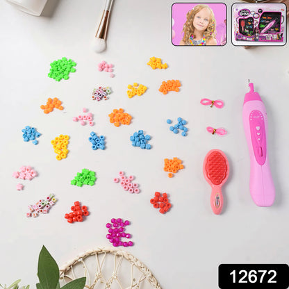 Hair Styling Clasp Clips Twisting Stringing Beads Kit for Girls, Portable Hair Braider Machine,Hairstyle Braid Kit DIY Hair Styling Tool with Comb, Rubber, Button Beads and Beads (85 Pcs Set)