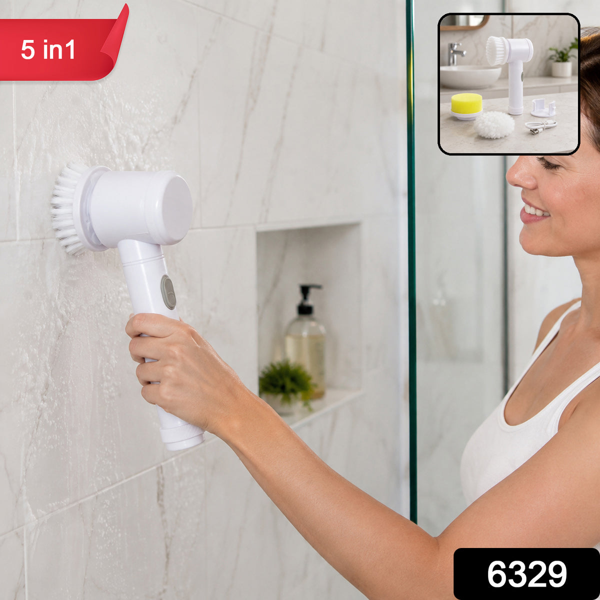 5 in 1 Electric Cleaning Brush Rechargeable Spin Scrubber for Bathroom (1 Set)