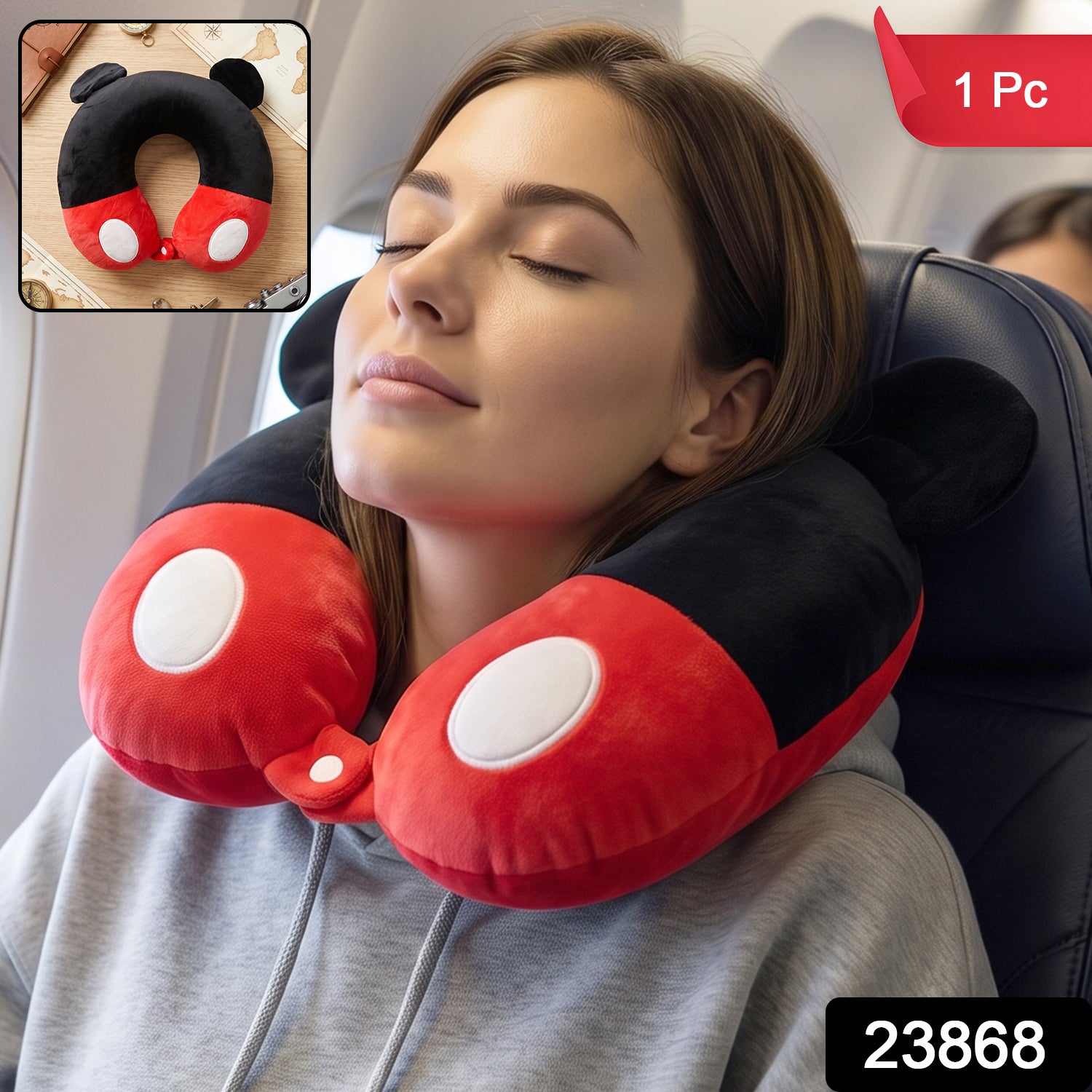 U-Shaped Travel Neck Pillow, Cute Character Soft Plush Pillow with Ears (1 Pc)