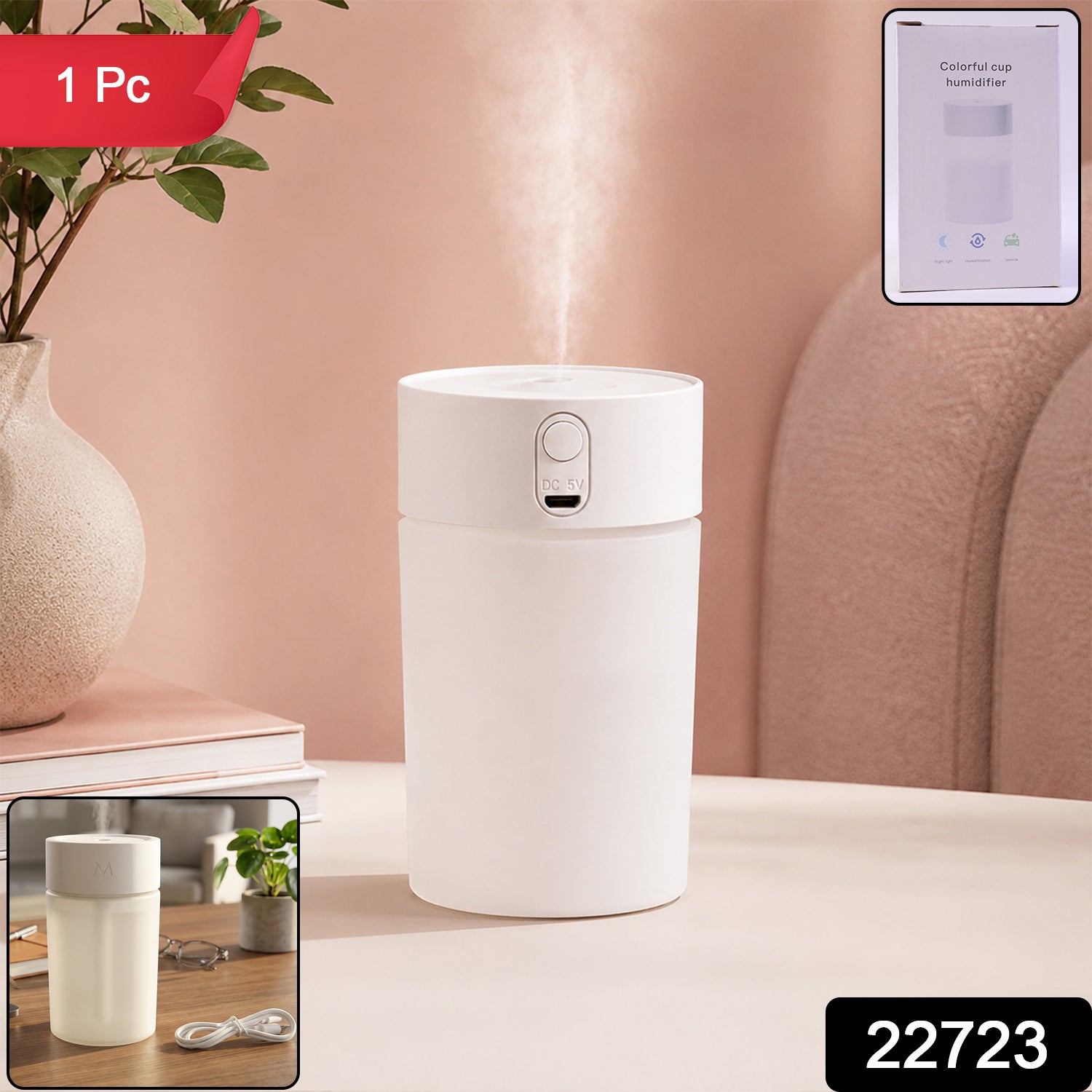 Mini Portable USB Humidifier Cool Mist Desktop Air Diffuser with Light (1 Pc) view 2