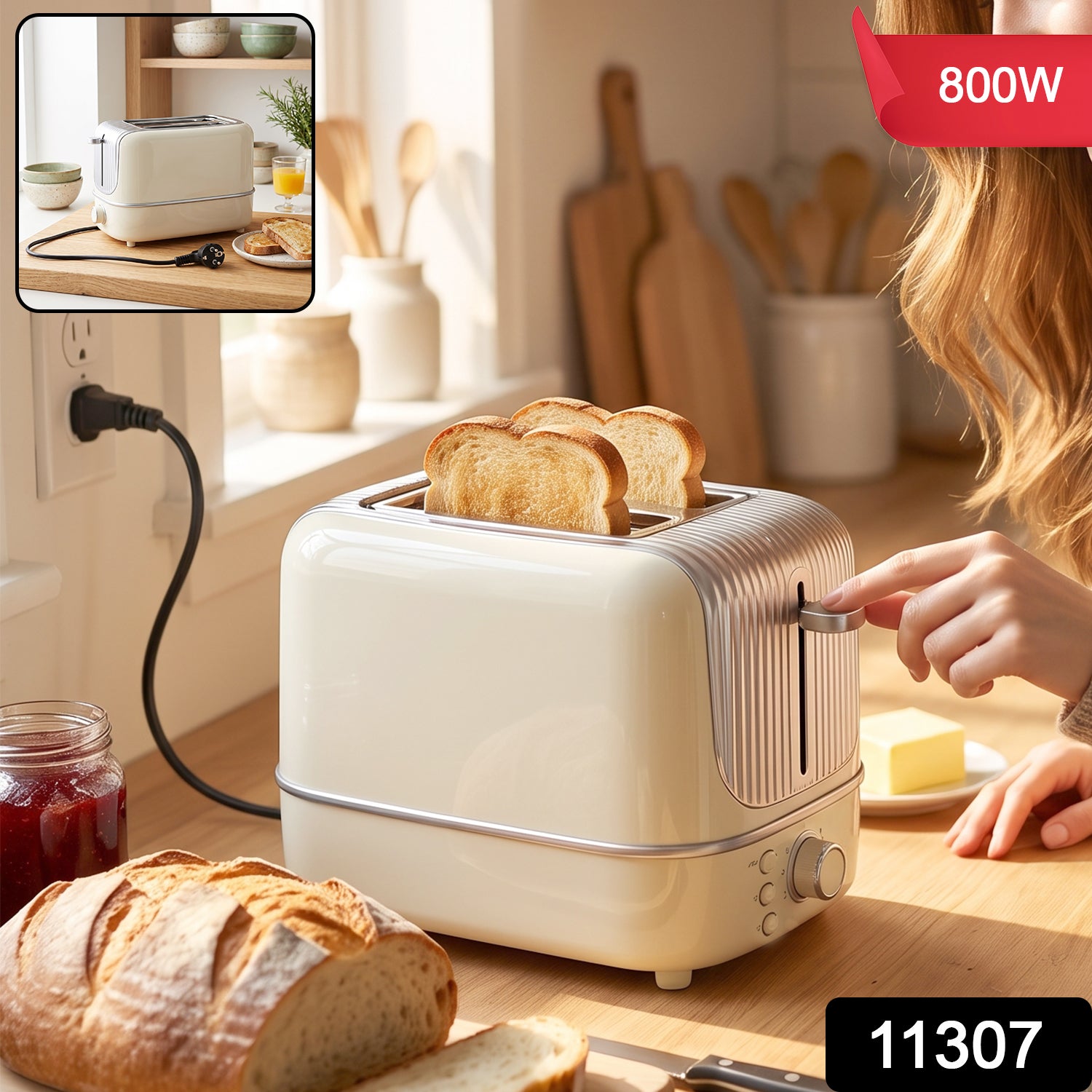 800W 2 Slice Pop Up Bread Toaster with Browning Control for Kitchen (1 Pc)