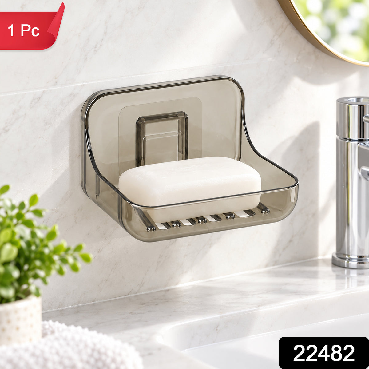 Apex Wall Mounted Soap Holder with Drain, Adhesive Soap Dish for Bathroom (1 Pc)
