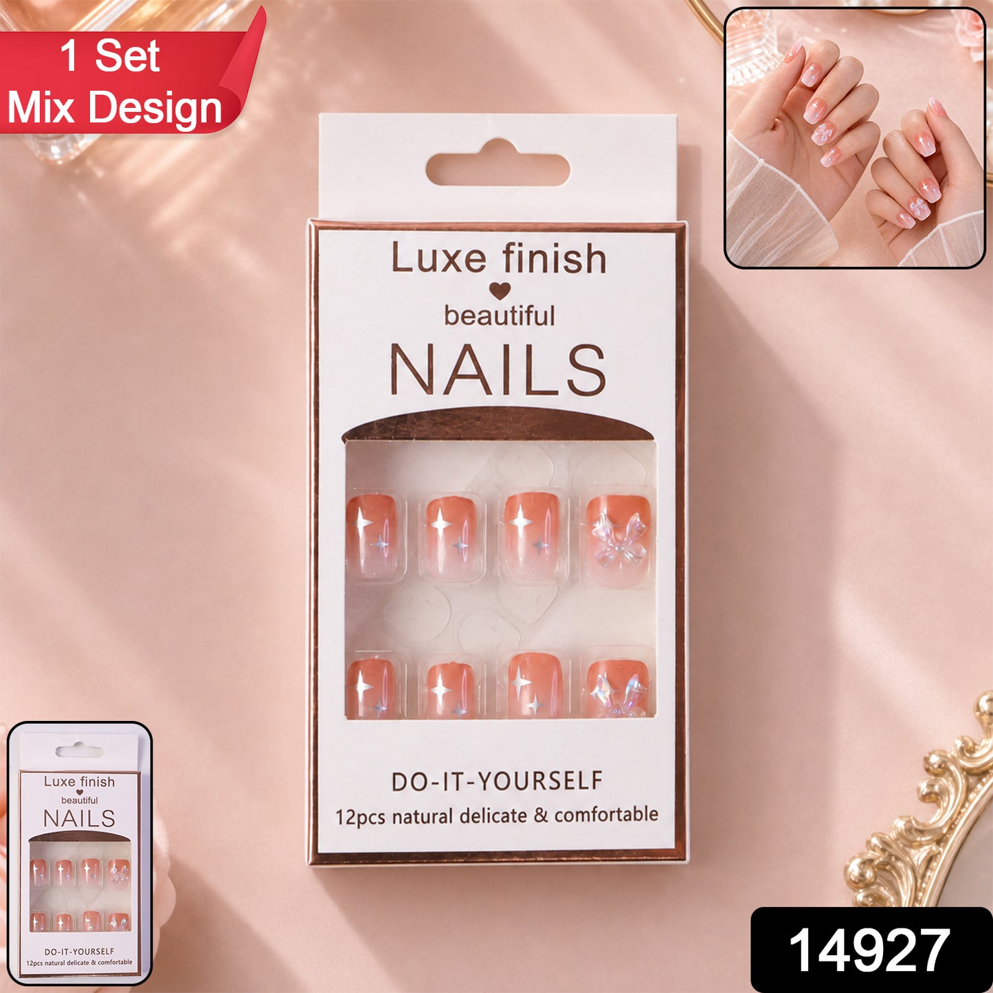 Artificial False Nail Set with Mix Design fake nails - (1 Set)
