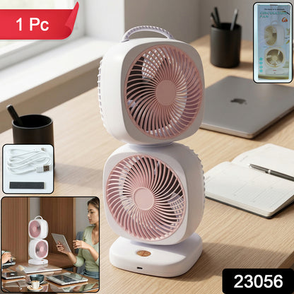 Portable USB rechargeable dual head desk fan