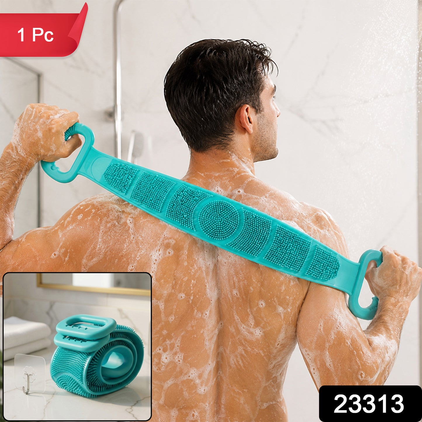 Silicone Body Scrubber Bath Belt Dual Handle Back Exfoliating Strap (1 Pc)