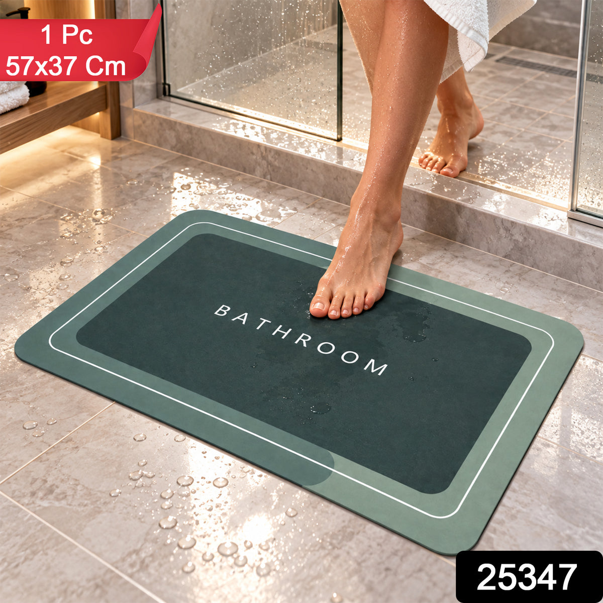 Super Absorbent Bathroom Mat 57x37 Cm, Quick Dry Non-Slip Bath Mat, Green (1 Pc)