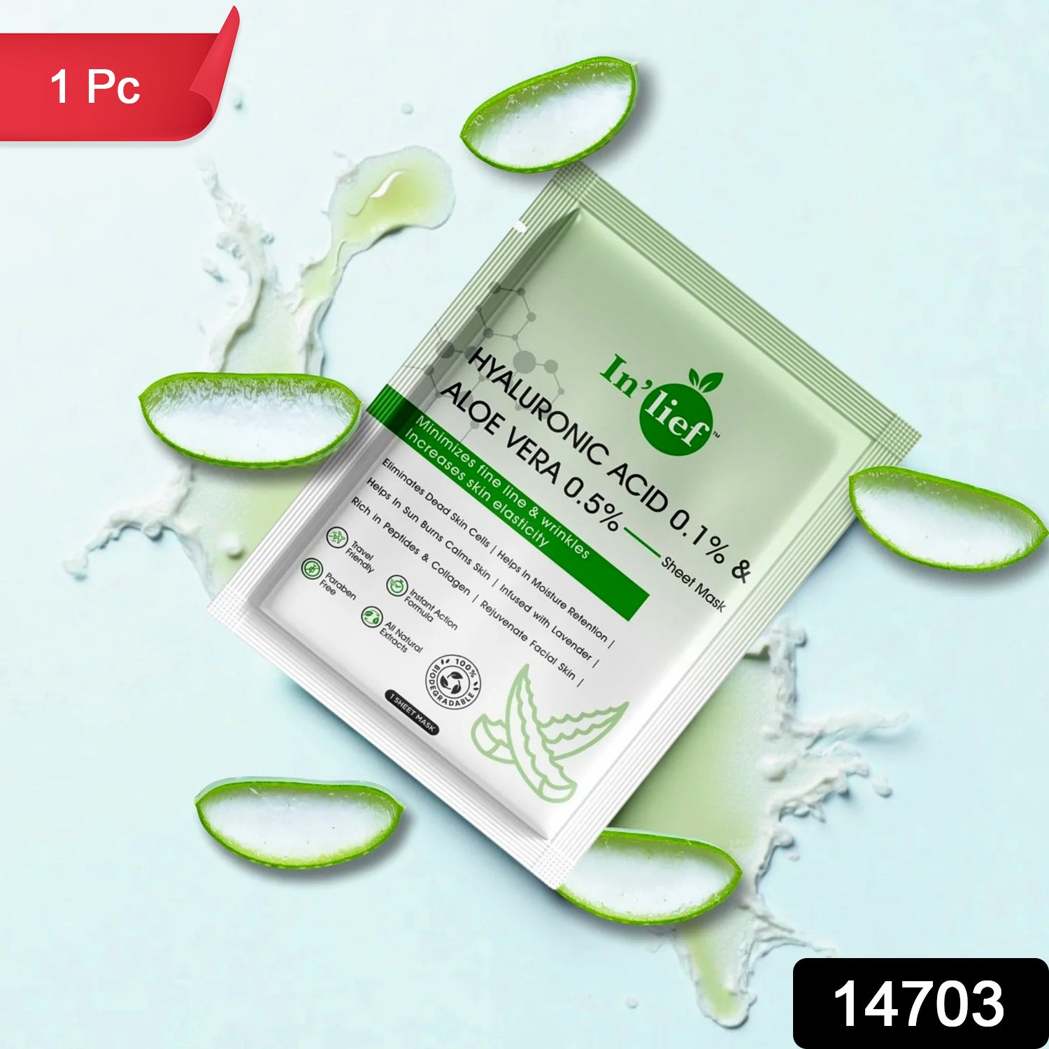 In’lief Hyaluronic Acid 0.1% & Aloe Vera 0.5% Hydrating Facial mask (1 Pc)