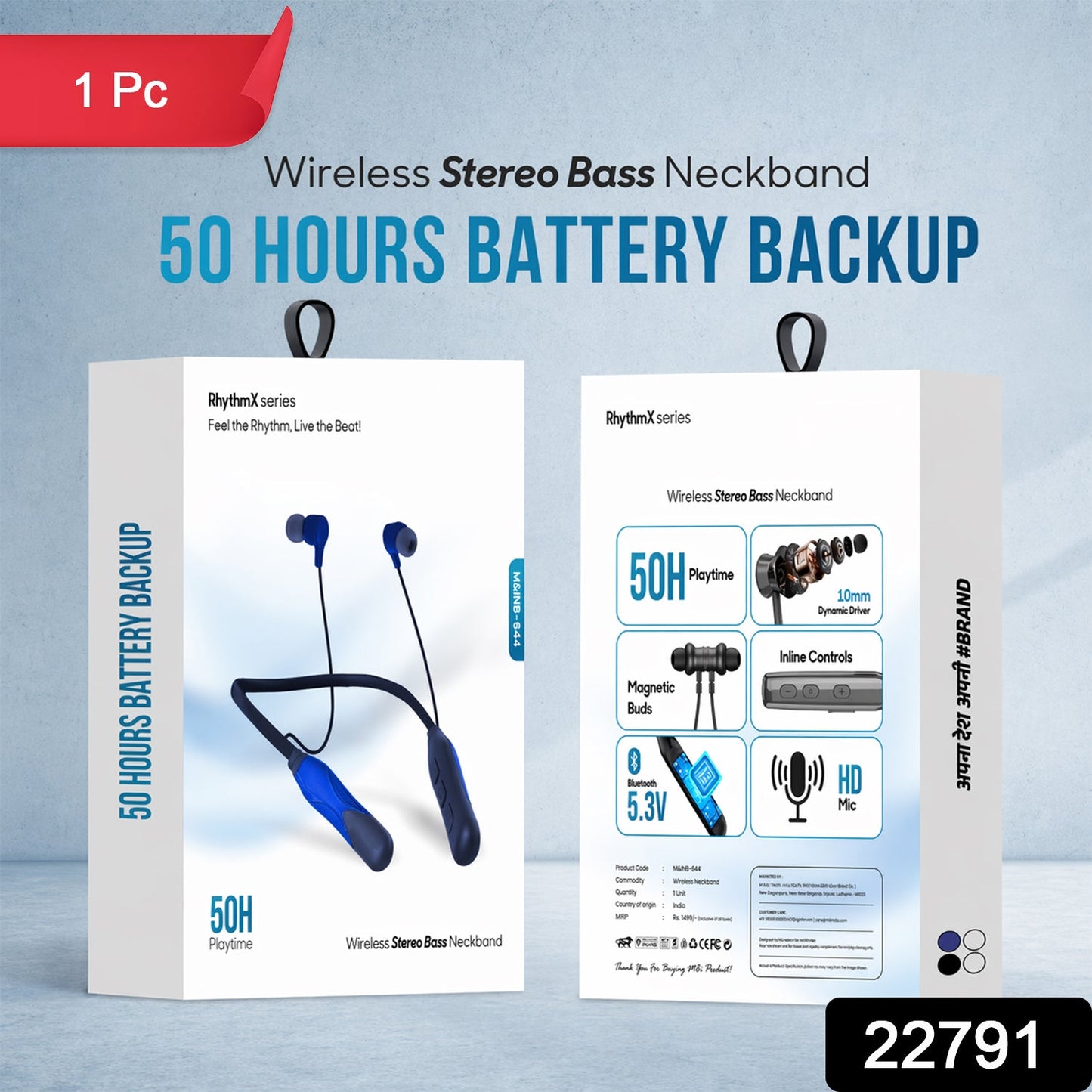 RhythmX Wireless Neckband Earphones packaging box